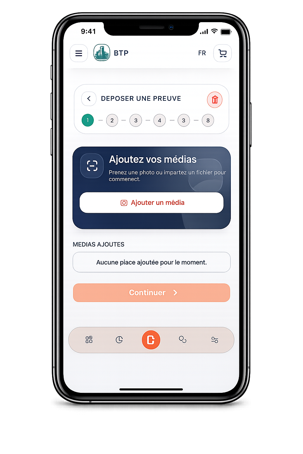 Écran de l'application Proov-it pendant la prise de vue d'une fissure